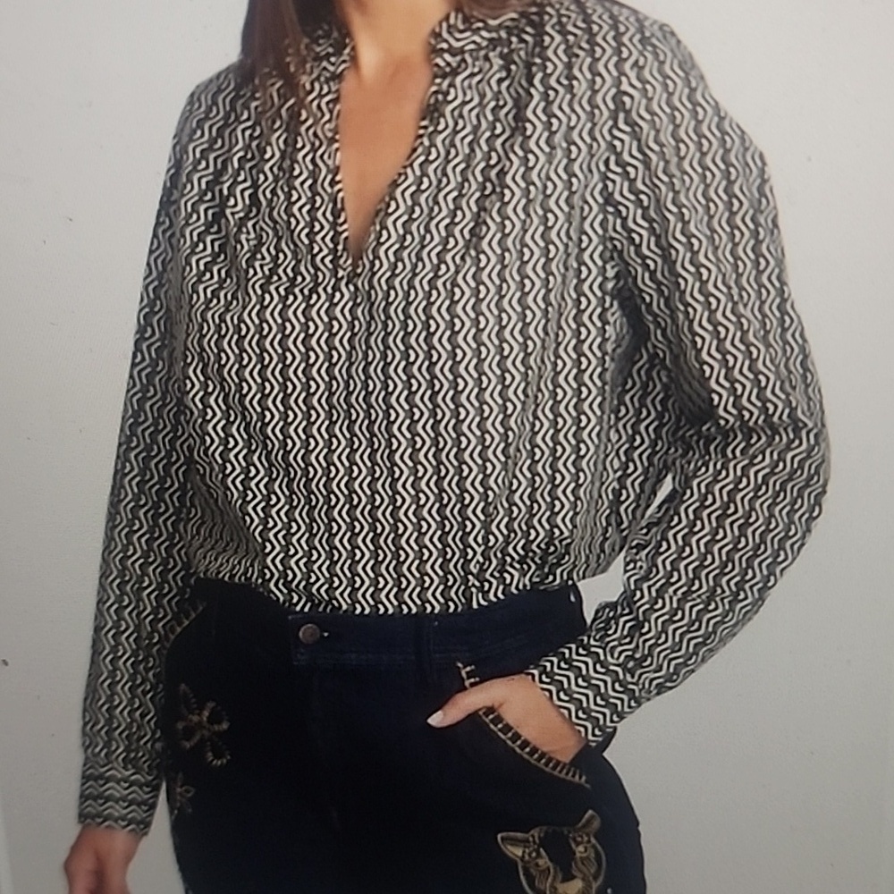 JOHNNY WAS CALME SPLIT RUFFLE NECK BLOUSE SIZE XS